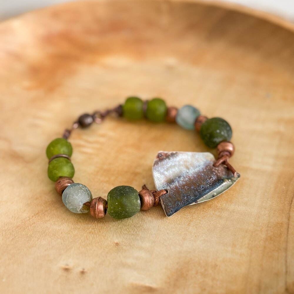 Handmade Ceramic Bracelet | Recycled Glass Beads - Picture 7 of 8